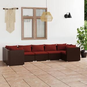 Maison Exclusive – 7-dielna záhradná súprava s vankúšmi z polyrotangu v hnedej farbe
