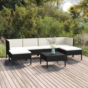 Maison Exclusive – 7-dielna záhradná súprava s vankúšmi z polyrotangu v čiernej farbe