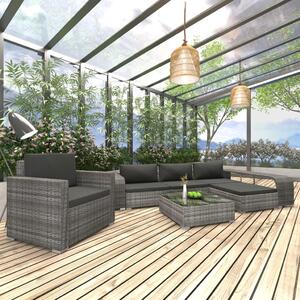 Maison Exclusive – 8-dielna záhradná súprava s poduškami z polyratanu, sivá