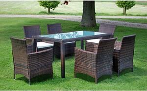 Maison Exclusive – 7-dielna záhradná jedálenská súprava s vankúšmi z poly ratanu v hnedej farbe