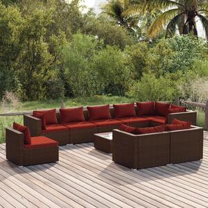 Maison Exclusive – 10-dielna záhradná súprava s vankúšmi z polyrotangu v hnedej farbe