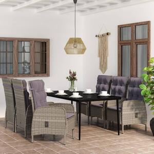 Maison Exclusive – 7-dielna záhradná jedálenská súprava s vankúšmi v šedej a čiernej farbe