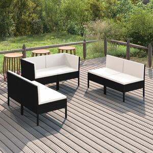 Maison Exclusive – 6-dielna záhradná súprava s poduškami, polyratan, čierna