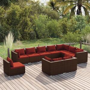 Maison Exclusive – 10-dielna záhradná súprava s vankúšmi z polyrotangu v hnedej farbe