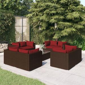 Maison Exclusive – 9-dielna záhradná súprava s vankúšmi z polyrotangu v hnedej farbe