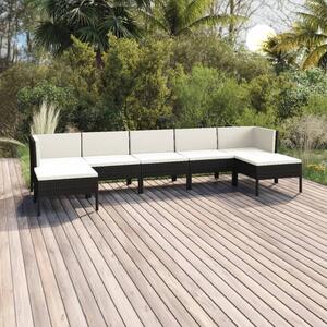 Maison Exclusive – 7-dielna záhradná súprava s vankúšmi z polyrotangu v čiernej farbe
