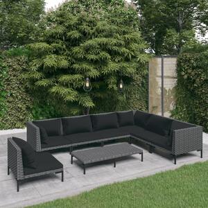 Maison Exclusive – 8-dielna záhradná súprava s vankúšmi z polyrotangu v tmavošedej farbe