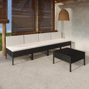 Maison Exclusive – 5-dielna záhradná súprava s vankúšmi z polyrotangu v čiernej farbe