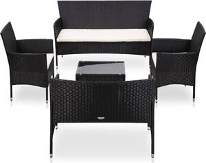 Maison Exclusive – 5-dielna záhradná súprava s vankúšmi z polyrotangu v čiernej farbe
