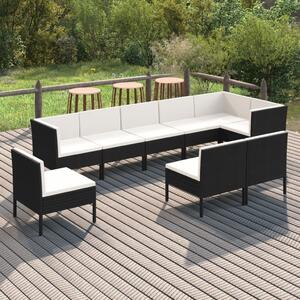 Maison Exclusive – 9-dielna záhradná súprava s vankúšmi z polyrotangu v čiernej farbe