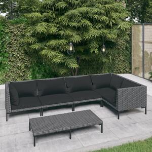 Maison Exclusive – 6-dielna záhradná súprava s vankúšmi z polyrotangu v tmavošedej farbe