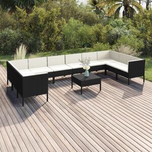 Maison Exclusive – 11-dielna záhradná súprava s vankúšmi z polyrotangu v čiernej farbe