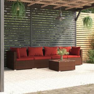 Maison Exclusive – 5-dielna záhradná súprava s vankúšmi z polyrotangu v hnedej farbe