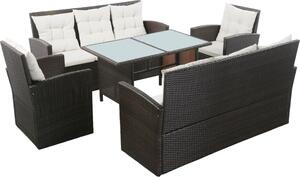 Maison Exclusive – 5-dielna záhradná súprava s vankúšmi z polyrotangu v hnedej farbe