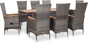 Maison Exclusive – 9-dielna záhradná jedálenská súprava s poduškami Poly Rattan Grey