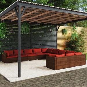 Maison Exclusive – 11-dielna záhradná súprava s vankúšmi z polyrotangu v hnedej farbe
