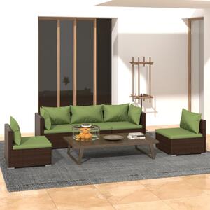 Maison Exclusive – 5-dielna záhradná súprava s vankúšmi z polyrotangu v hnedej farbe