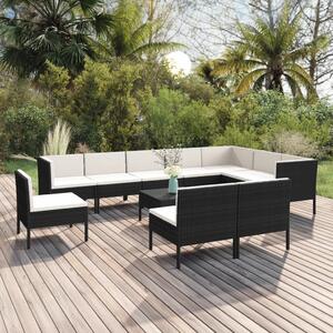 Maison Exclusive – 11-dielna záhradná súprava s vankúšmi z polyrotangu v čiernej farbe