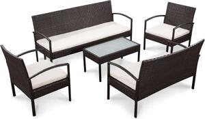 Maison Exclusive – 5-dielna záhradná súprava s vankúšmi z polyrotangu v hnedej farbe