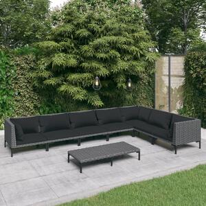Maison Exclusive – 8-dielna záhradná súprava s vankúšmi z polyrotangu v tmavošedej farbe