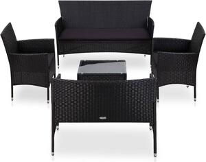 Maison Exclusive – 5-dielna záhradná súprava s vankúšmi z polyrotangu v čiernej farbe