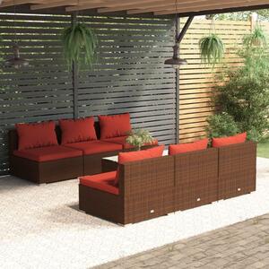 Maison Exclusive – 7-dielna záhradná súprava s vankúšmi z polyrotangu v hnedej farbe