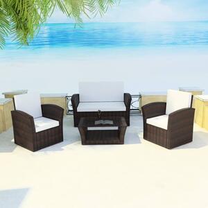 Maison Exclusive – 4-dielna záhradná súprava s vankúšmi z polyrotangu v hnedej farbe