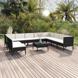 Maison Exclusive – 11-dielna záhradná súprava s vankúšmi z polyrotangu v čiernej farbe