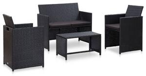 Maison Exclusive – 4-dielna záhradná súprava s poduškami z polyratanu, čierna