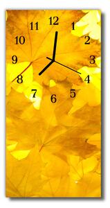 Sklenené hodiny vertikálne Kvety jesenné žlté listy 30x60 cm