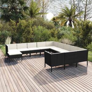 Maison Exclusive – 12-dielna záhradná súprava s poduškami z polyratanu, čierna