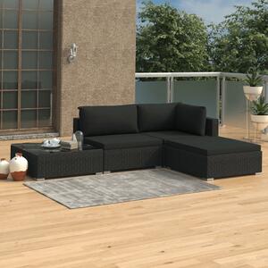 Maison Exclusive – 4-dielna záhradná súprava s poduškami z polyratanu, čierna
