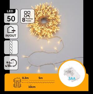 Aigostar - LED vonkajšia vianočná reťaz 50xLED/8 funkcií 3xAA 5,3m IP44 teplá biela