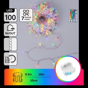 Aigostar -LED Vonkajšia vianočná reťaz 100xLED/7 funkcií 4xAA 10,3m IP44 viacfarebná