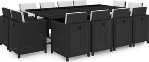 Maison Exclusive – 13-dielna záhradná jedálenská súprava s poduškami Poly Rattan Black