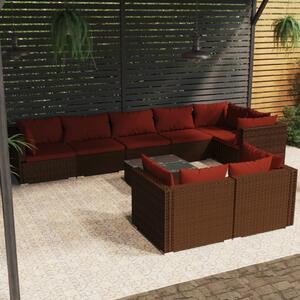 Maison Exclusive – 9-dielna záhradná súprava s vankúšmi, hnedá, z polyrotangu