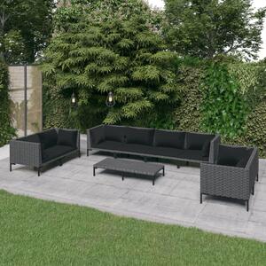 Maison Exclusive – 9-dielna záhradná súprava s vankúšmi z polyrotangu v tmavošedej farbe