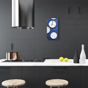 Sklenené hodiny vertikálne Kuchyňa. Modrá kuchynská doska 30x60 cm