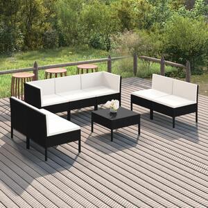 Maison Exclusive – 8-dielna záhradná súprava s poduškami z polyratanu, čierna