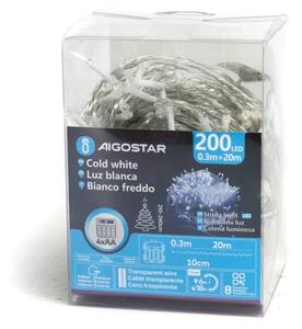 Aigostar-LED Vonkajší vianočný svetelný reťazec 200xLED/8 funkcií 4xAA 20m IP44 studená biela