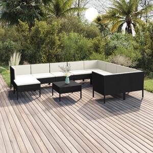 Maison Exclusive – 11-dielna záhradná súprava s vankúšmi z polyrotangu v čiernej farbe