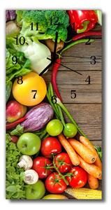 Sklenené hodiny vertikálne Kuchynská zelenina farebné drevo 30x60 cm