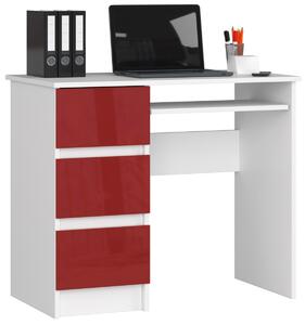 Ak furniture Písací stôl A-6 90 cm biely/červený ľavý