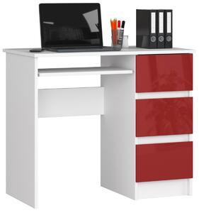 Ak furniture Písací stôl A-6 90 cm biely/červený pravý