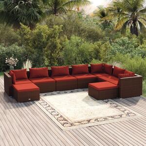 Maison Exclusive – 9-dielna záhradná súprava s vankúšmi z polyrotangu v hnedej farbe