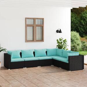 Maison Exclusive – 6-dielna záhradná súprava s vankúšmi z polyrotangu, čierna