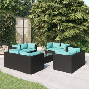 Maison Exclusive – 9-dielna záhradná súprava s vankúšmi z polyrotangu v čiernej farbe