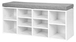 ModernHome WYJ-015 Botník s čalouněnou lavicí 30,5 x 104 x 49 cm, 10 polic, bílý