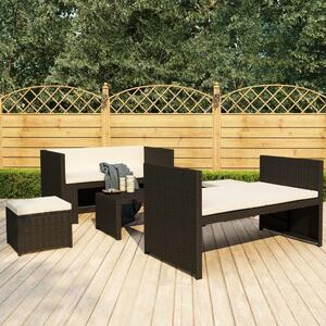 Maison Exclusive – 5-dielna záhradná súprava s vankúšmi z polyrotangu v čiernej farbe