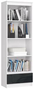Ak furniture Kancelársky regál Rexa 60 cm 1 šuplík a 4 police biely/grafitový lesk
